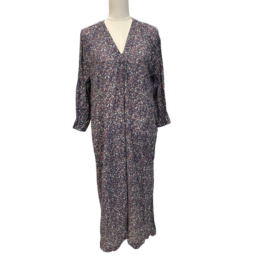 MIRTH blue floral long-sleeved midi caftan dress size S
